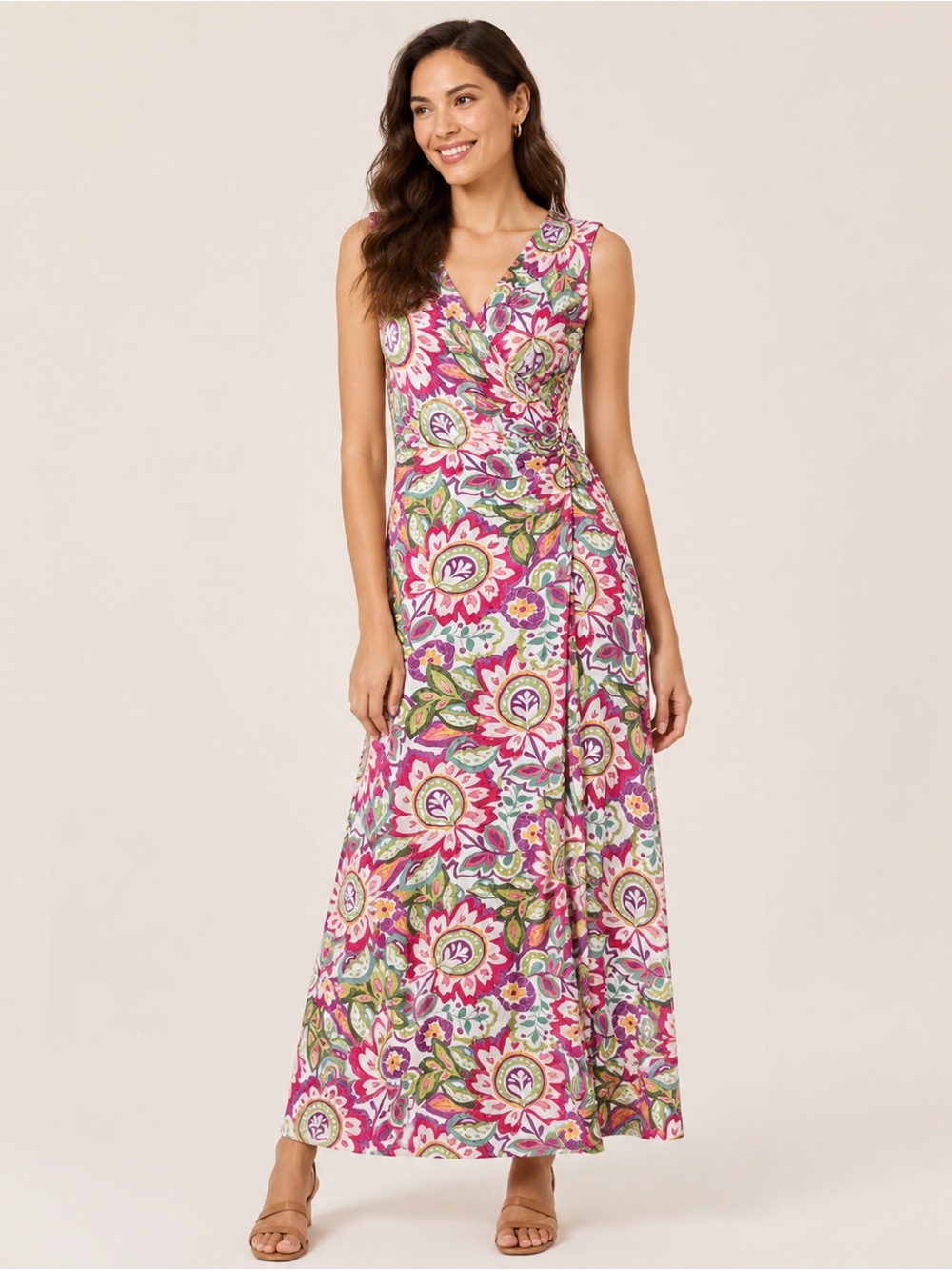 Soft Surroundings Floral Paisley Ruched Maxi Dress Size Medium - Picture 1 of 5
